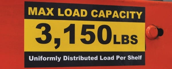 max load 3,150lbs weight capacity label